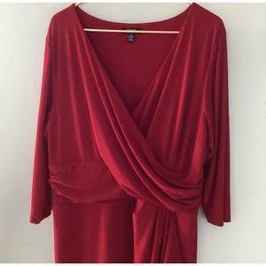 Chaps fabulous red faux wrap style dress in soft polyester knit Size 22W EUC